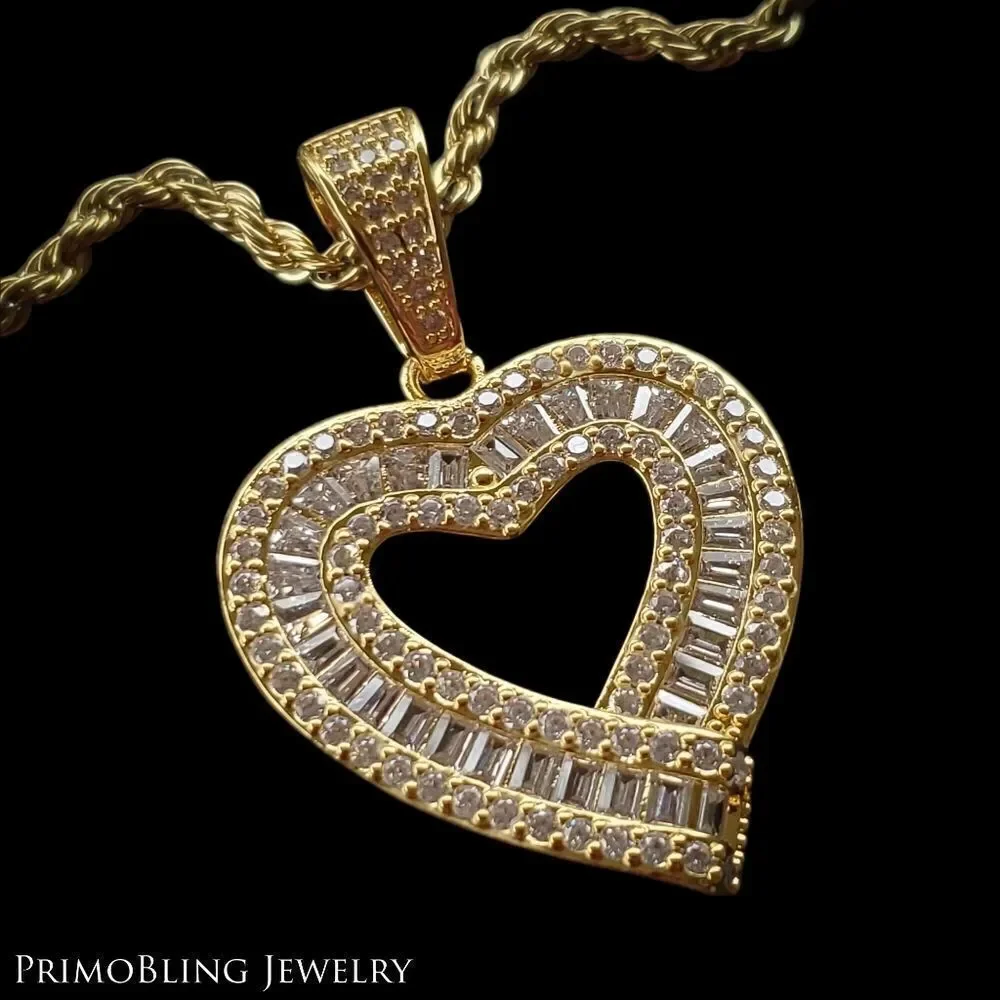 Iced Out Baguette Heart Necklace